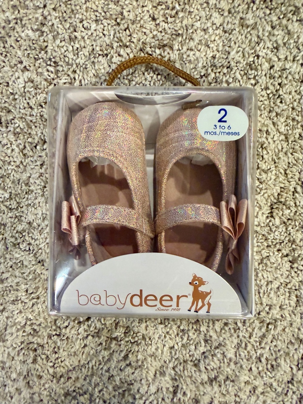 Baby Deer Rose Gold Glitter Mary Jane Shoes with Bow